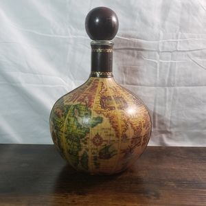 Old world map glass decanter